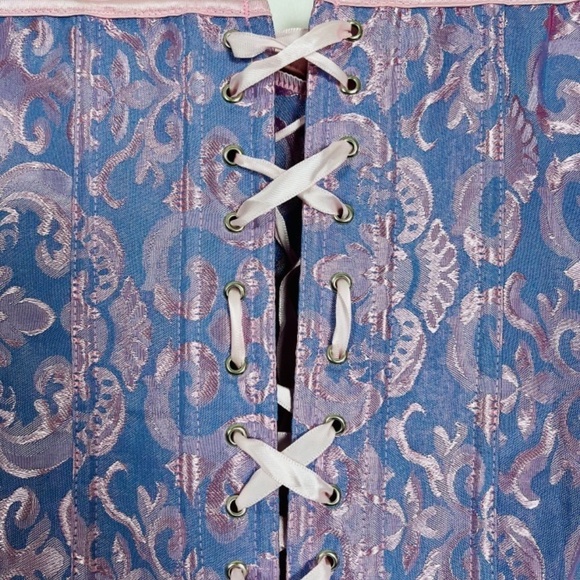 Women's M Lace Up Corset Pastels Jacquard Satin Fairycore Coquette Adjustable - Picture 5 of 7